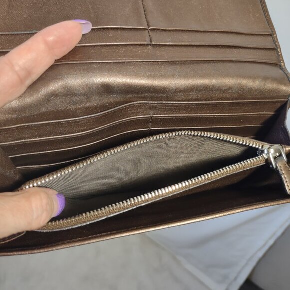 PRADA Nappa Gaufre Women's Metallic Copper Leather Bi-Fold Wallet - Picture 10 of 16
